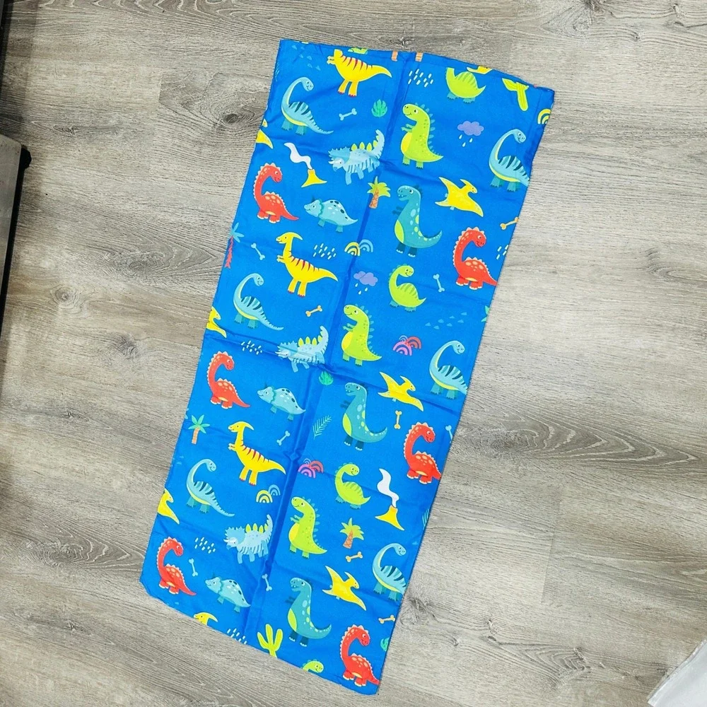 Wildkin Kids 100% Cotton Nap Mat Cover Dinosaur Blue Sewn-in Pillowcase 20x46